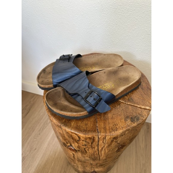 Birkenstock Papillio Madrid Sandals W7 M5 EU 38 Slip On Iridescent Blue Buckle - Picture 1 of 4